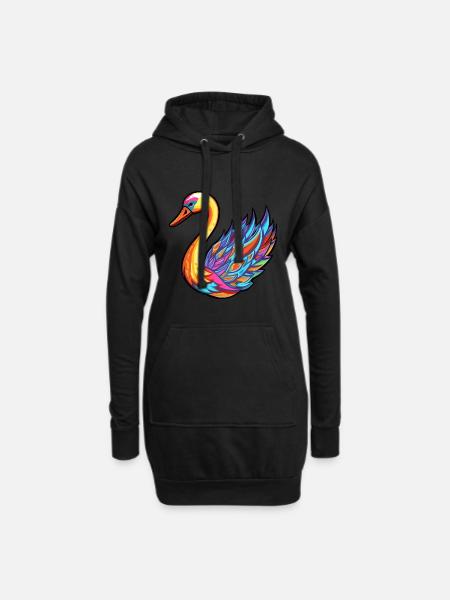Cygne Aquarelle Colorée Dessin Animé Kawaii Animal - Sweat-shirt à capuche long Femme - noir