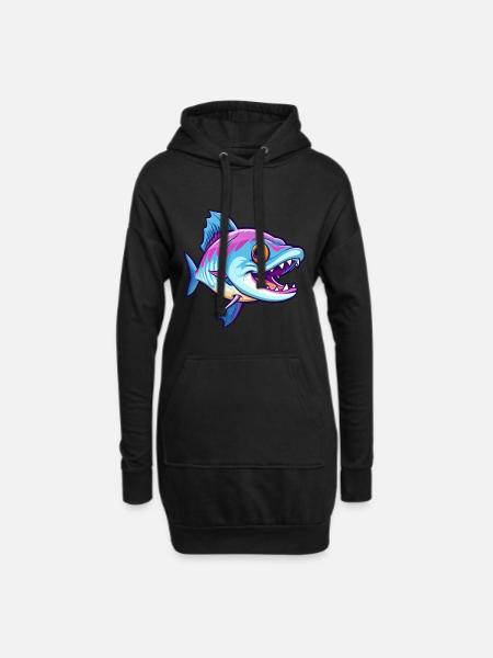 Barracuda Bunte Aquarell-Karikatur Kawaii Anima - Hoodie-Kleid - Schwarz