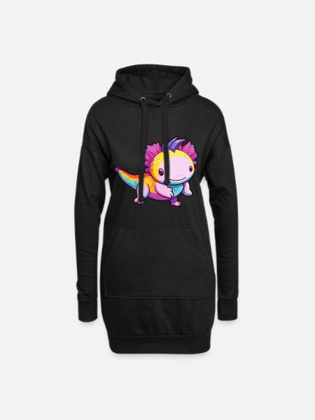 Axolotl Buntes Aquarell Cartoon Kawaii Tier - Hoodie-Kleid - Schwarz