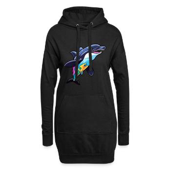Orca Buntes Aquarell Cartoon Kawaii Tier - Hoodie-Kleid - Schwarz - Vorne