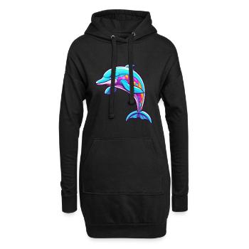 Delfin buntes Aquarell Cartoon Kawaii Tier - Hoodie-Kleid - Schwarz - Vorne