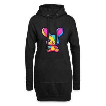 Lapin coloré aquarelle dessin animé Kawaii Animal - Sweat-shirt à capuche long Femme - noir - Devant