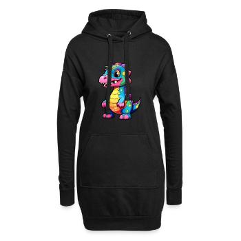 Dinosaurier buntes Aquarell Cartoon Kawaii Tier - Hoodie-Kleid - Schwarz - Vorne