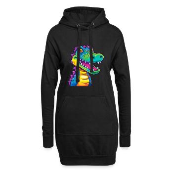 Krokodil bunte Aquarell-Karikatur Kawaii Anima - Hoodie-Kleid - Schwarz - Vorne
