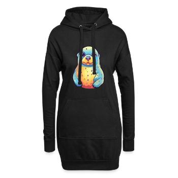 Siegel buntes Aquarell Karikatur Kawaii Tier - Hoodie-Kleid - Schwarz - Vorne