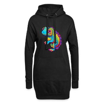 Chamäleon Bunte Aquarell-Karikatur Kawaii Anima - Hoodie-Kleid - Schwarz - Vorne