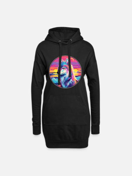 Arktischer Wolf Bunte Aquarell-Karikatur Kawaii Haustier - Hoodie-Kleid - Schwarz