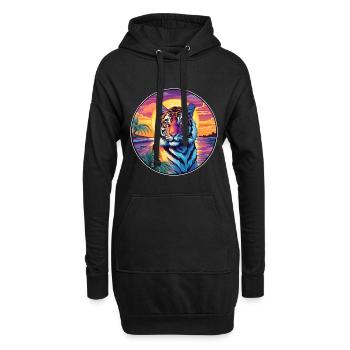 Tiger Buntes Aquarell Cartoon Kawaii Tier - Hoodie-Kleid - Schwarz - Vorne