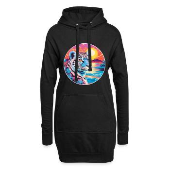 Léopard des neiges Aquarelle colorée Dessin animé Kawaii - Sweat-shirt à capuche long Femme - noir - Devant