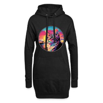 Katze buntes Aquarell Cartoon Kawaii Tier - Hoodie-Kleid - Schwarz - Vorne