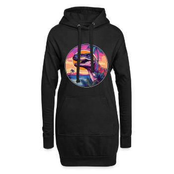 Dinosaurier buntes Aquarell Cartoon Kawaii Tier - Hoodie-Kleid - Schwarz - Vorne