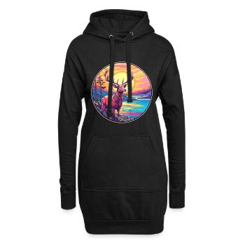 Elch Buntes Aquarell Cartoon Kawaii Tier - Hoodie-Kleid - Schwarz - Vorne