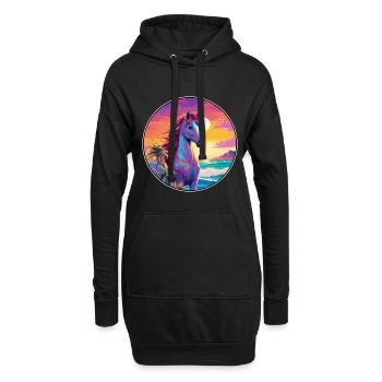 Pony Buntes Aquarell Cartoon Kawaii Tier - Hoodie-Kleid - Schwarz - Vorne