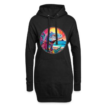 Iguane Coloré Aquarelle Dessin Animé Kawaii Animal - Sweat-shirt à capuche long Femme - noir - Devant