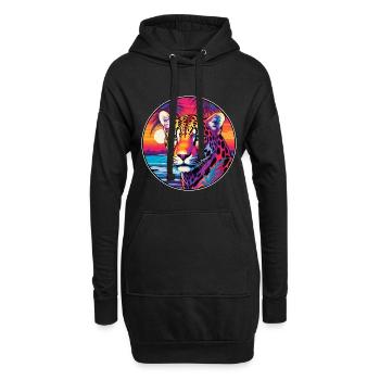 Leopard Buntes Aquarell Cartoon Kawaii Tier - Hoodie-Kleid - Schwarz - Vorne
