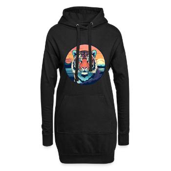 Tiger Buntes Aquarell Cartoon Kawaii Tier - Hoodie-Kleid - Schwarz - Vorne