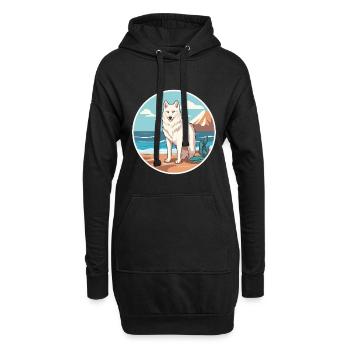Loup arctique aquarelle dessin animé Kawaii Clipart animal de compagnie - Sweat-shirt à capuche long Femme - noir - Devant
