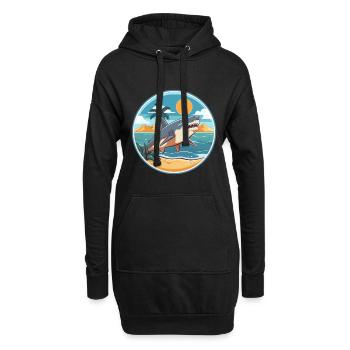 Requin aquarelle dessin animé kawaii Clipart Animal - Sweat-shirt à capuche long Femme - noir - Devant