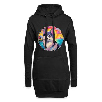 Alaskan Klee Kai Chien Race Coloré Dessin Animé Waterc - Sweat-shirt à capuche long Femme - noir - Devant