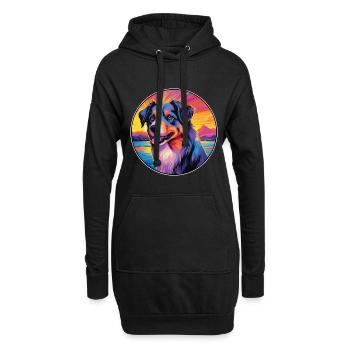 Chien de berger basque race coloré dessin animé Waterco - Sweat-shirt à capuche long Femme - noir - Devant