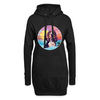 Basset Bleu de Gascogne Hunderasse Bunte Karikatur - Hoodie-Kleid - Schwarz - Vorne