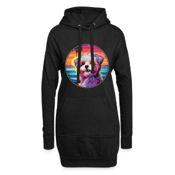 Bichon Yorkie Hunderasse Bunte Karikatur Watercolo - Hoodie-Kleid - Schwarz - Vorne