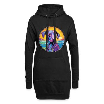 Bleu dentelle chien race coloré dessin animé aquarelle - Sweat-shirt à capuche long Femme - noir - Devant