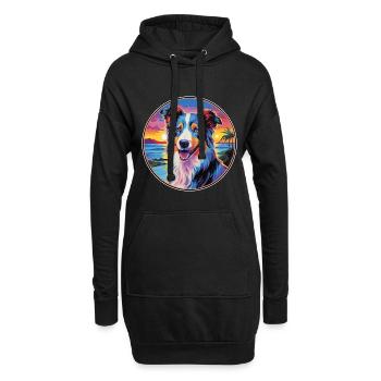 Collie chien race coloré dessin animé aquarelle - Sweat-shirt à capuche long Femme - noir - Devant