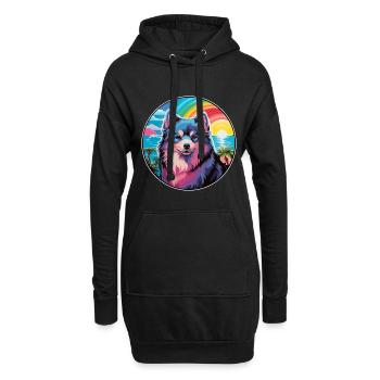 Chien de Laponie finlandais Race de dessin animé coloré Waterc - Sweat-shirt à capuche long Femme - noir - Devant
