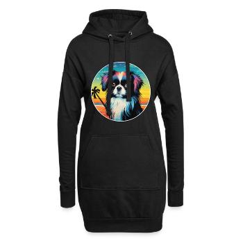 Japanisches Kinn Hund Rasse Bunte Karikatur Watercolo - Hoodie-Kleid - Schwarz - Vorne
