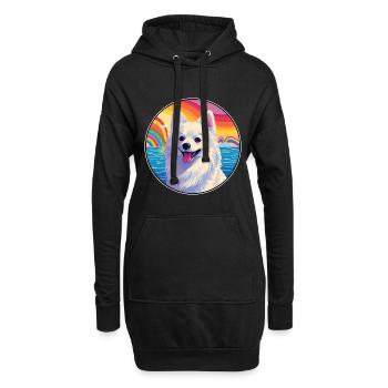 Spitz japonais chien race coloré dessin animé watercol - Sweat-shirt à capuche long Femme - noir - Devant