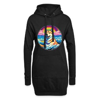 Jindo Dog Breed Colorful Cartoon Watercolor - Hoodie Dress - black - Front