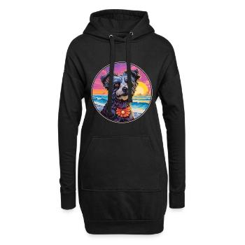 Mudi Hunderasse Buntes Karikatur Aquarell - Hoodie-Kleid - Schwarz - Vorne