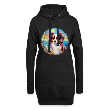 Papillon chien race coloré dessin animé aquarelle - Sweat-shirt à capuche long Femme - noir - Devant