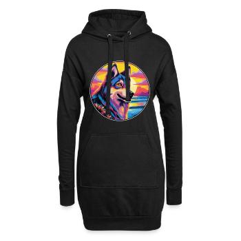 Saarloos Wolfhund Hunderasse Bunte Karikatur Wasserc - Hoodie-Kleid - Schwarz - Vorne