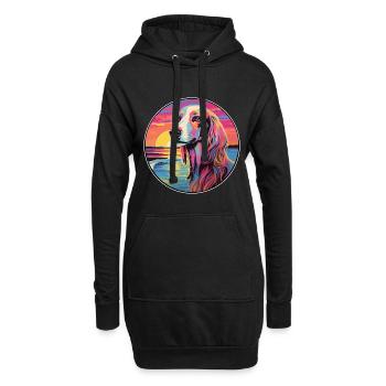 Saluki chien race coloré dessin animé aquarelle - Sweat-shirt à capuche long Femme - noir - Devant