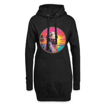 Russischer Wolfshund Hunderasse buntes Karikaturwasser - Hoodie-Kleid - Schwarz - Vorne