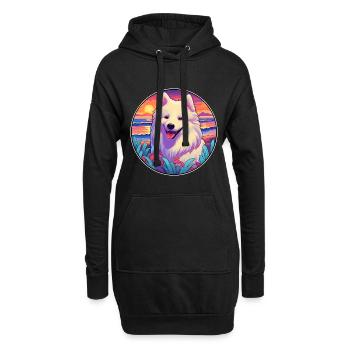 Samoyède chien race coloré dessin animé aquarelle - Sweat-shirt à capuche long Femme - noir - Devant
