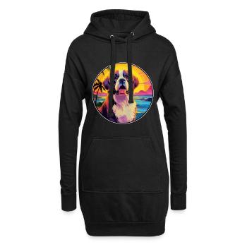 St Bernard chien race coloré dessin animé aquarelle - Sweat-shirt à capuche long Femme - noir - Devant