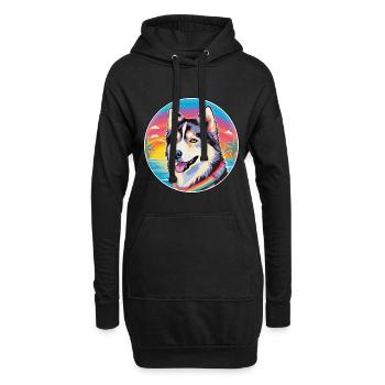 Seppala Sibirischer Schlittenhund Hunderasse Buntes Cartoo - Hoodie-Kleid - Schwarz - Vorne