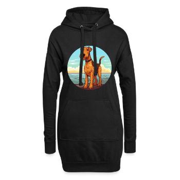 Airedale Terrier chien race Cartoon Kawaii Clipart - Sweat-shirt à capuche long Femme - noir - Devant