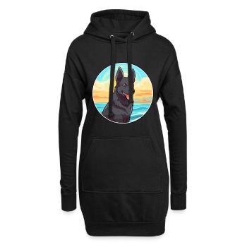 Chien d’élan norvégien noir race de chien Cartoon Kawaii - Sweat-shirt à capuche long Femme - noir - Devant