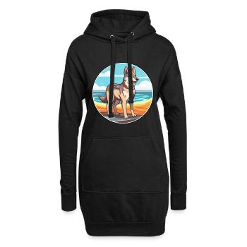 Tchécoslovaque chien-loup chien race dessin animé kawaii - Sweat-shirt à capuche long Femme - noir - Devant
