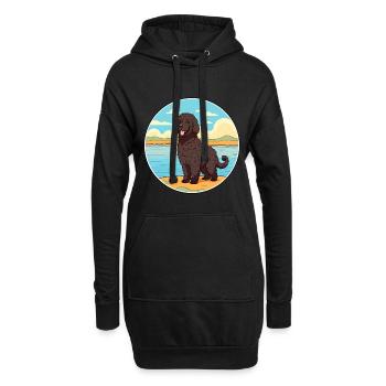 Frison chien d’eau race Cartoon Kawaii Clipart chien - Sweat-shirt à capuche long Femme - noir - Devant