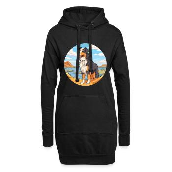 Berger anglais chien race Cartoon Kawaii Clipart - Sweat-shirt à capuche long Femme - noir - Devant