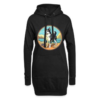 Chien de berger lapon race Cartoon Kawaii Clipart - Sweat-shirt à capuche long Femme - noir - Devant