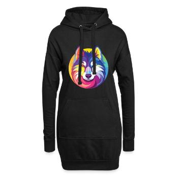 Husky buntes Aquarell Tier Haustier Illustration - Hoodie-Kleid - Schwarz - Vorne