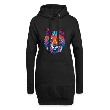 Wolf buntes Aquarell Tier Haustier Illustration - Hoodie-Kleid - Schwarz - Vorne
