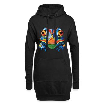 Bunte Aquarell-Tierhaustierillustration des Frosches - Hoodie-Kleid - Schwarz - Vorne