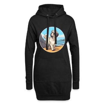 Berger des Pyrénées chien race Cartoon Kawaii Clipart - Sweat-shirt à capuche long Femme - noir - Devant